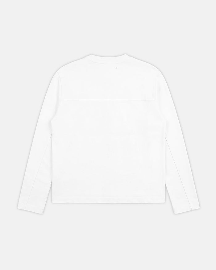 IDENTITY LONGSLEEVE WHITE - white embroidered longsleeve tee, back view - Cold Culture