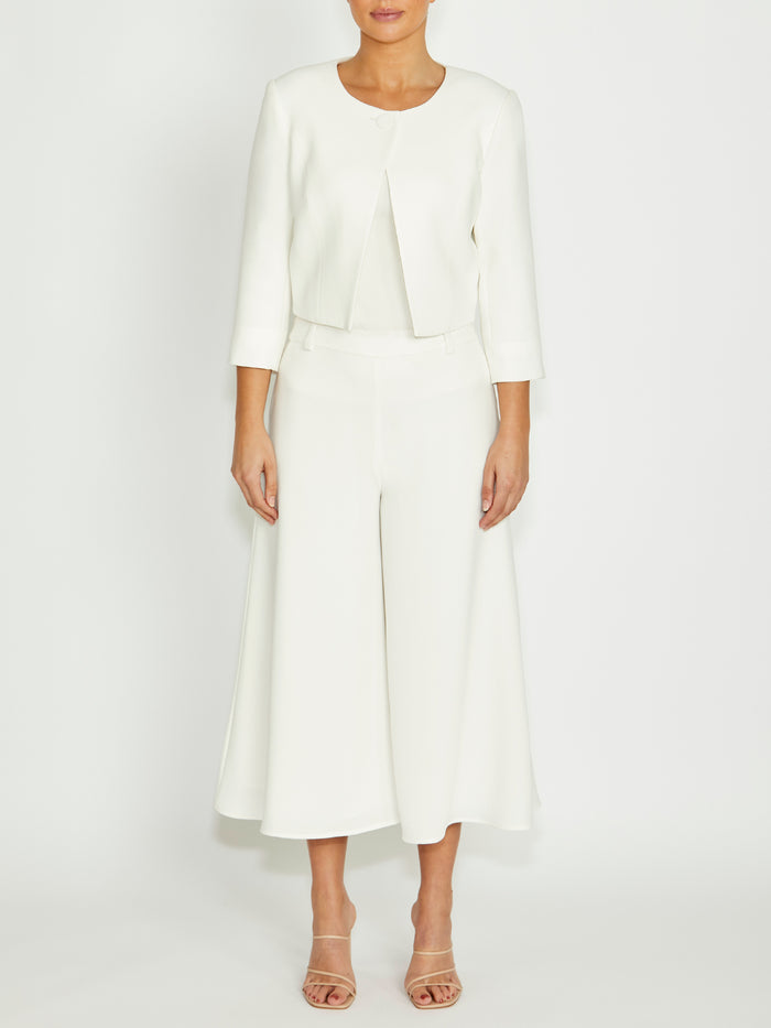 Ivory Crepe Single Button Jacket