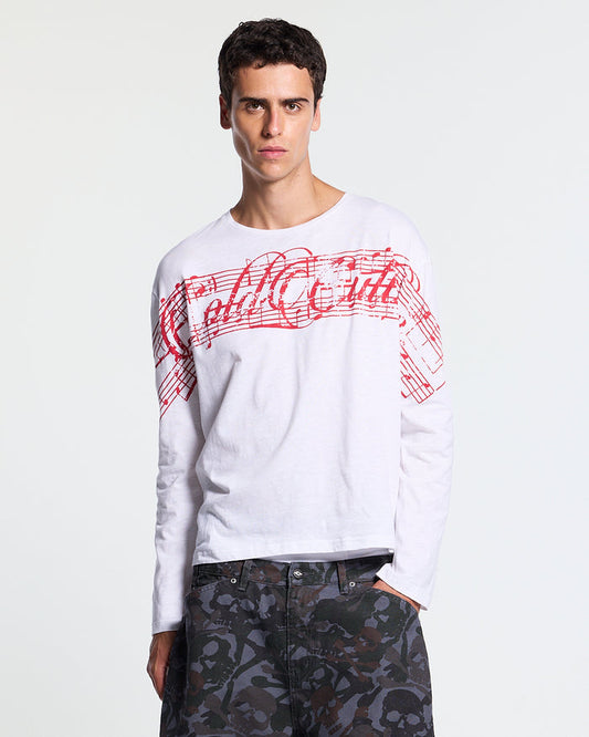 LA PARA LONGSLEEVE WHITE - white graphic print longsleeve tee, front view on male model - Cold Culture