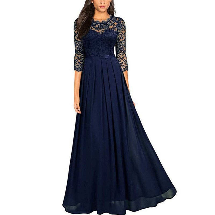 Lace Trim Long Evening Dress