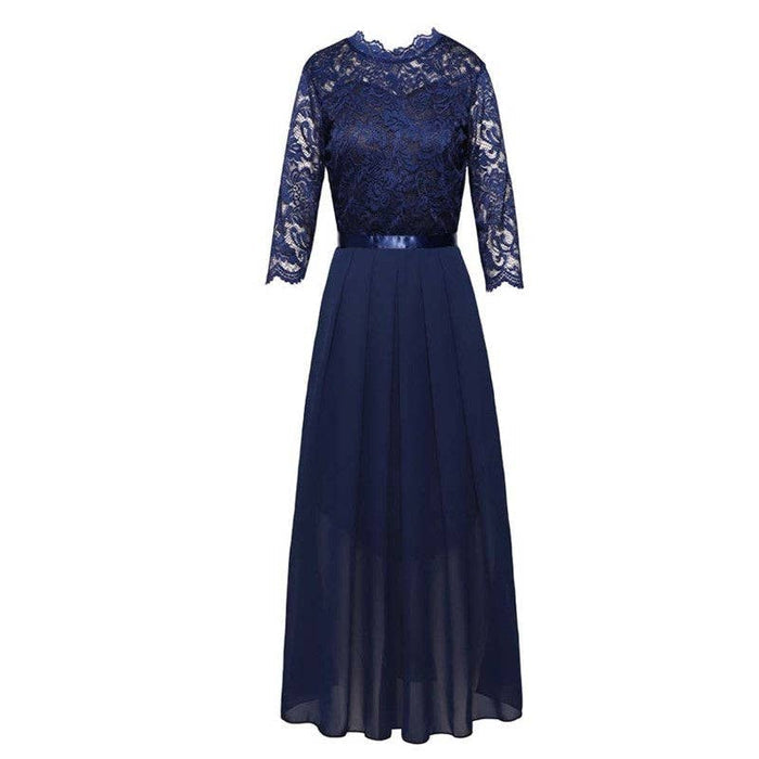Lace Trim Long Evening Dress