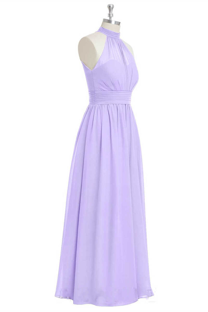 Lavender Chiffon Halter A-Line Long Bridesmaid Dress