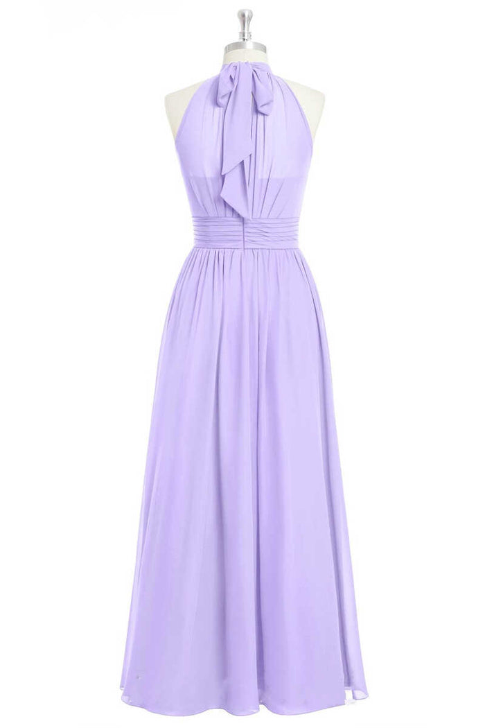 Lavender Chiffon Halter A-Line Long Bridesmaid Dress