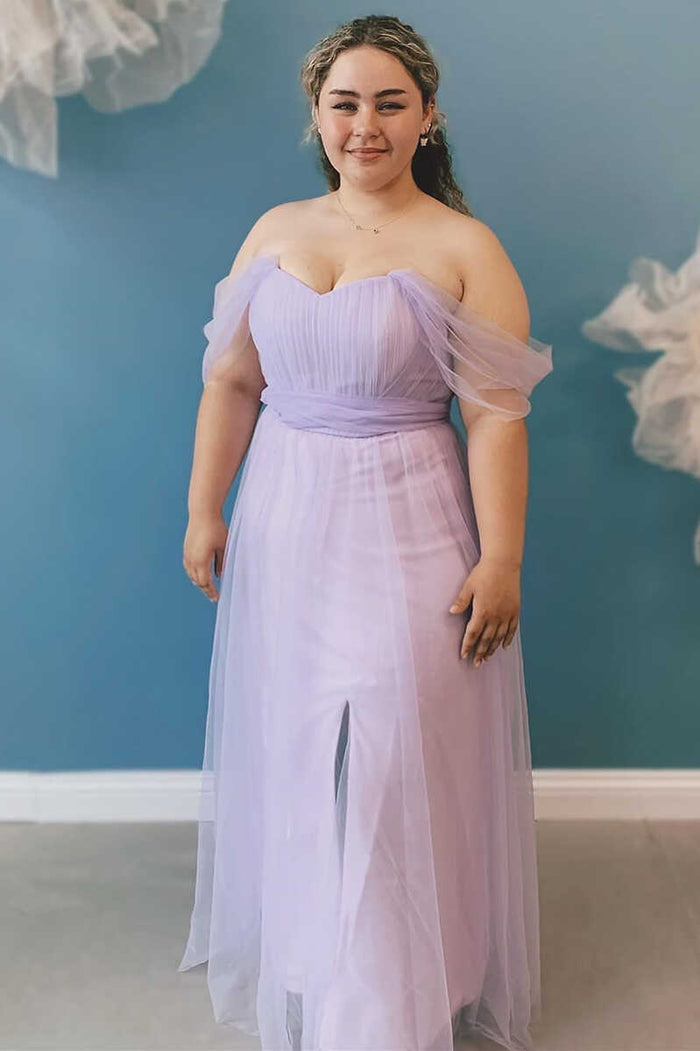Lavender Chiffon Off-the-Shoulder A-Line Bridesmaid Dress