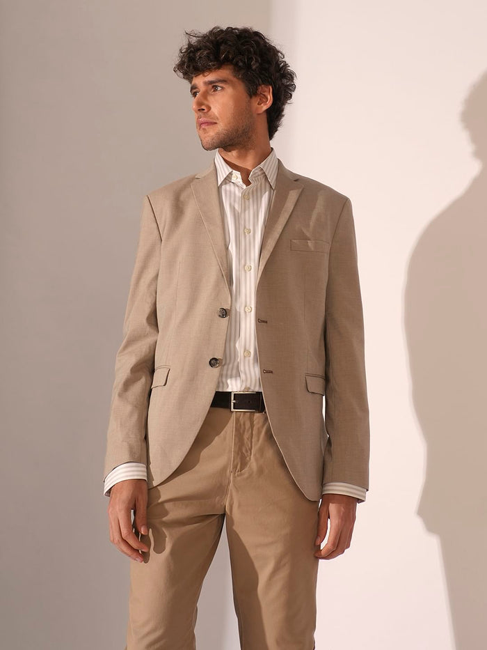 Light Beige Striped Stretch Shirt