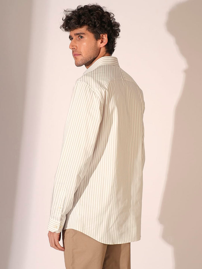 Light Beige Striped Stretch Shirt