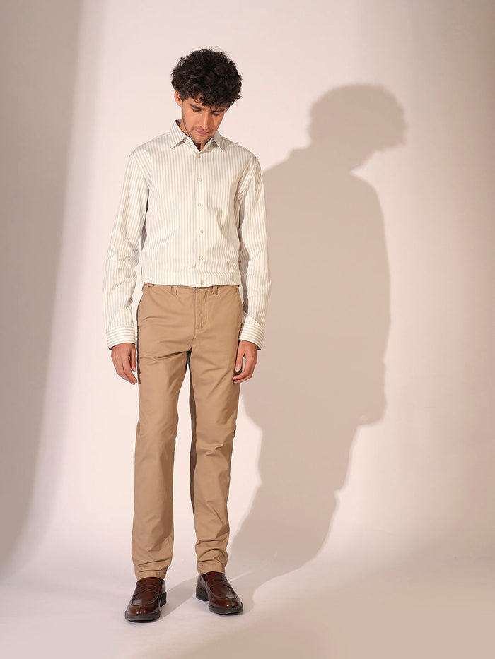 Light Beige Striped Stretch Shirt