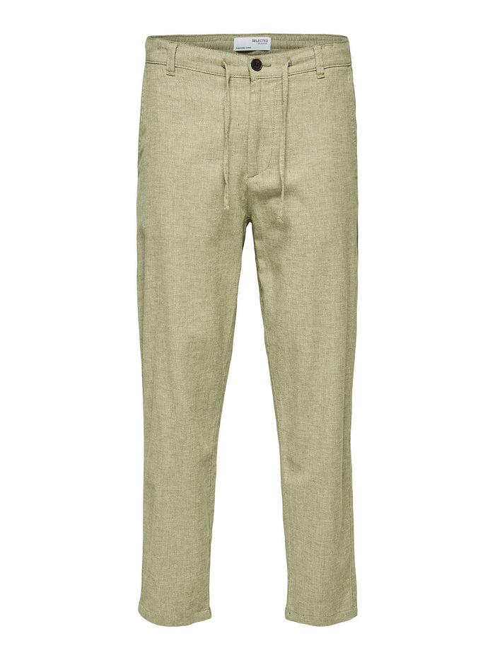 Light Green Mid Rise Linen Pants