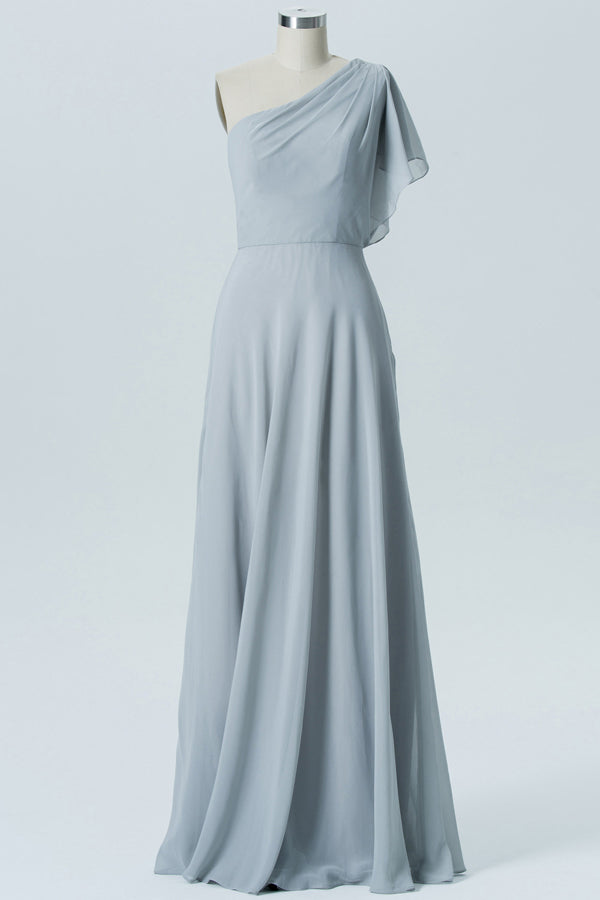 Light Grey One Sleeve Long Bridesmaid Dress