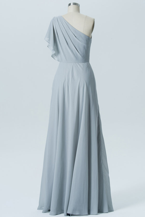 Light Grey One Sleeve Long Bridesmaid Dress