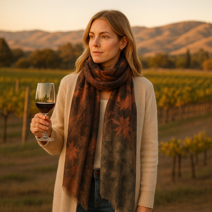 Lightweight Cashmere Scarf – Made in Spain- burgundy Brown scarf artisan_cashmere.autumn_leaves