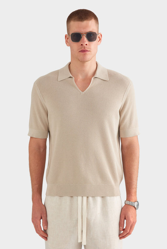 Lightweight Knit Polo - Taupe