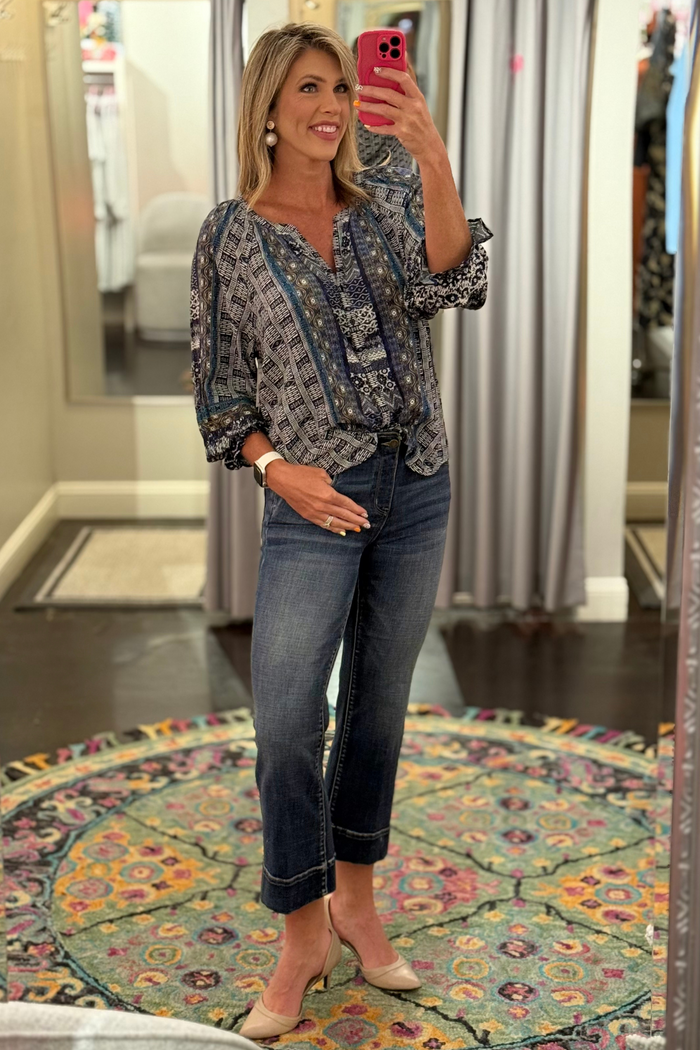 Liverpool The Indigo Mosaic Printed Top