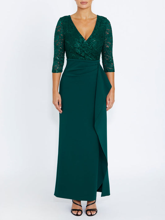 Women's Crepe Floor Length Gown in Green | Lyndal