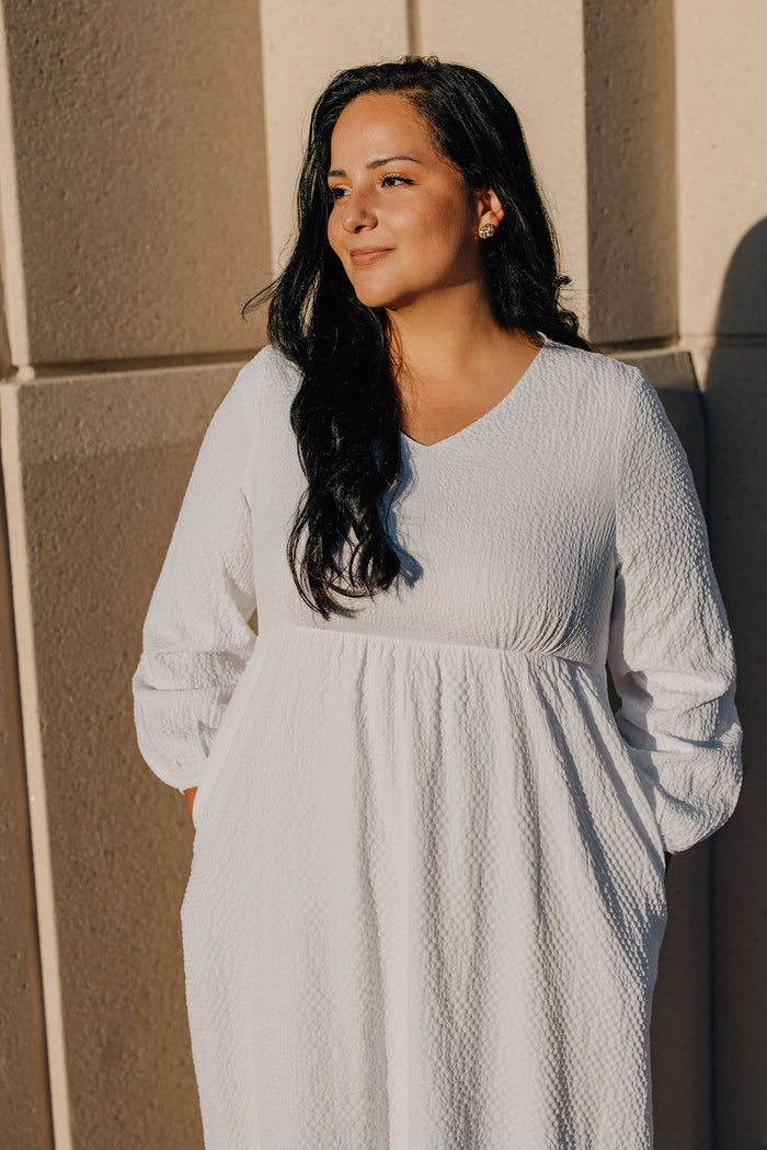 Empire waist crinkle dress.