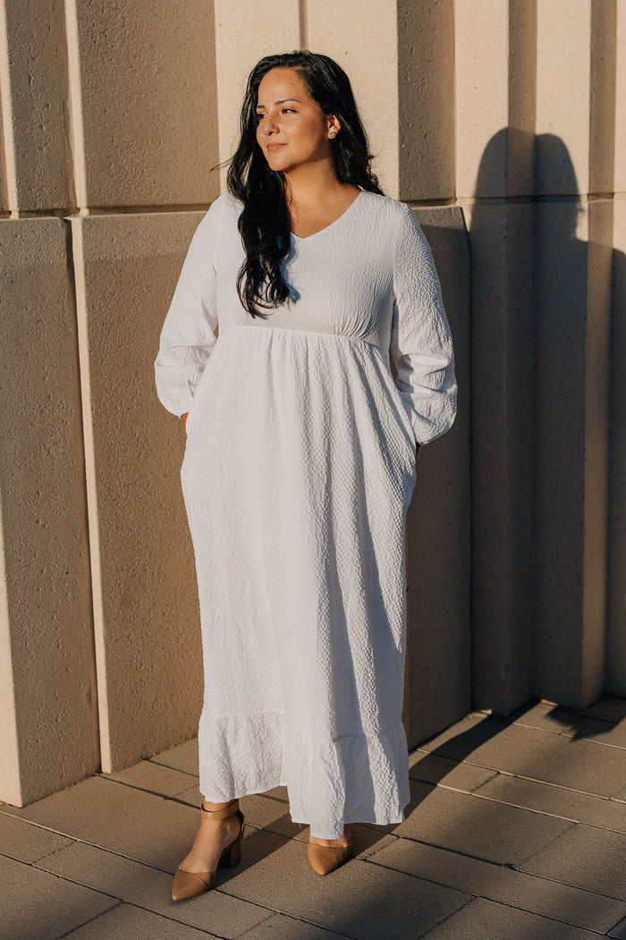 Empire waist crinkle dress.