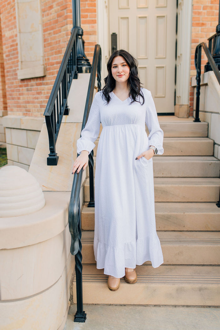 Empire waist crinkle dress.