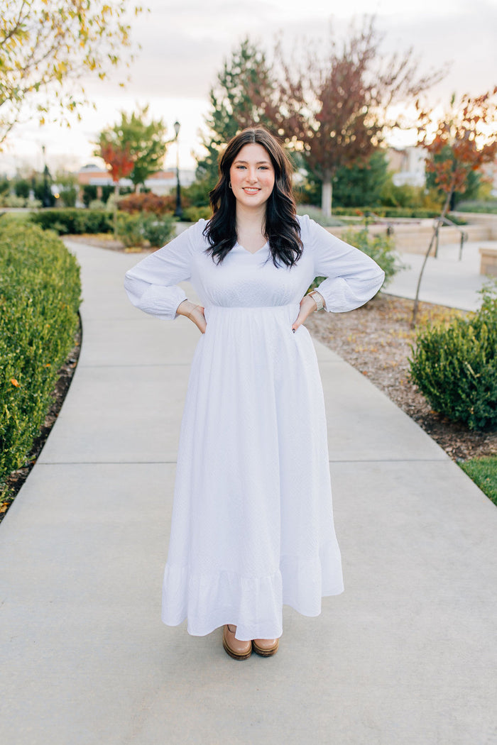 Empire waist crinkle dress.