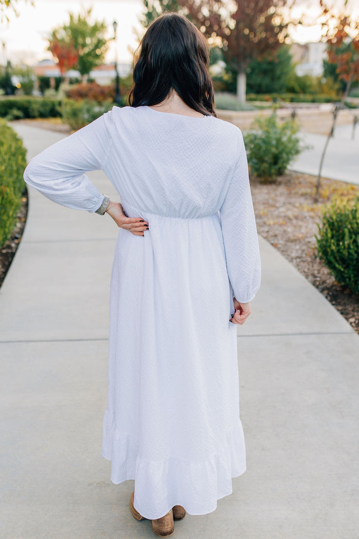 Empire waist crinkle dress.