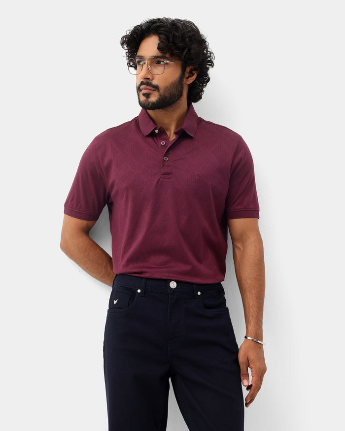 Mauve Wine Textured Polo - Min Jun