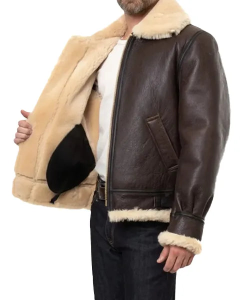 Men's Brown B3 Bomber Jacket Classic Leather & Sheepskin