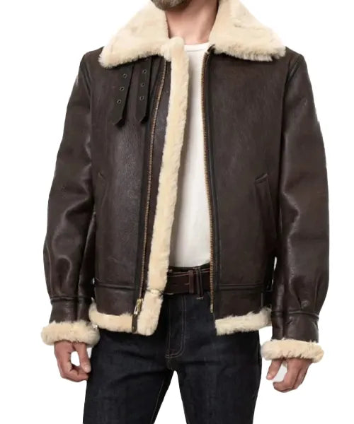 Men's Brown B3 Bomber Jacket Classic Leather & Sheepskin