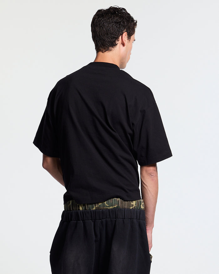 METAL SCRIPT TEE BLACK - black script print tee, back view on male model - Cold Culture