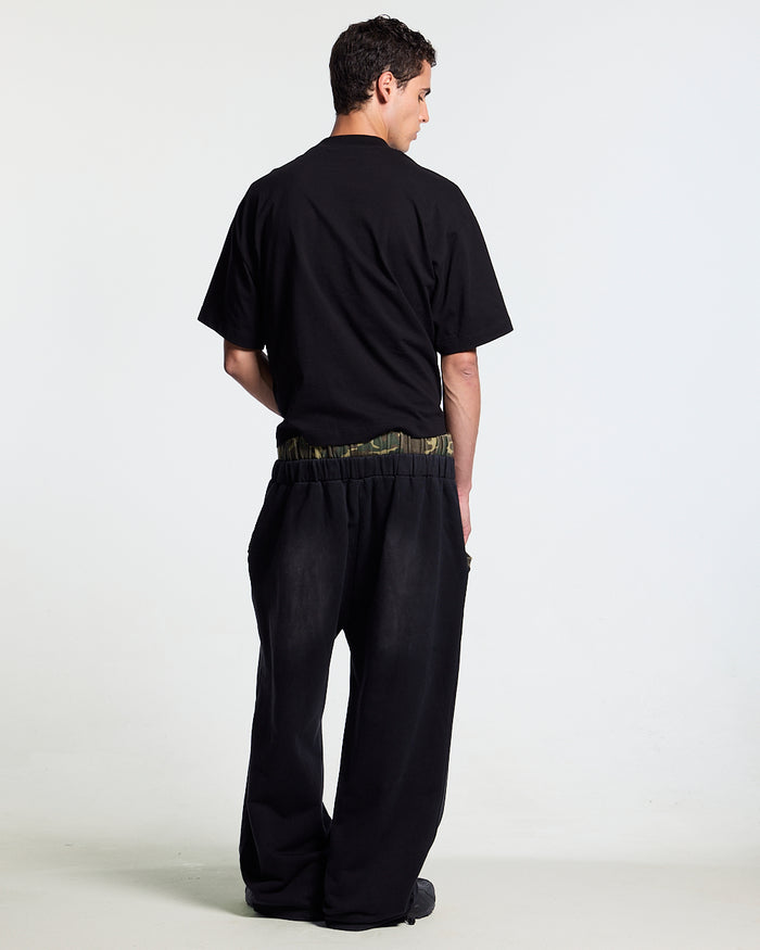 METAL SCRIPT TEE BLACK - black script print tee, back view on male model - Cold Culture