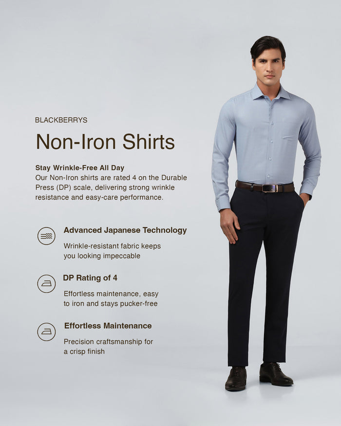 Mid Blue Non Iron Textured Shirt - Reform E