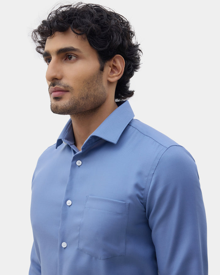 Mid Blue Textured Shirt - Claron