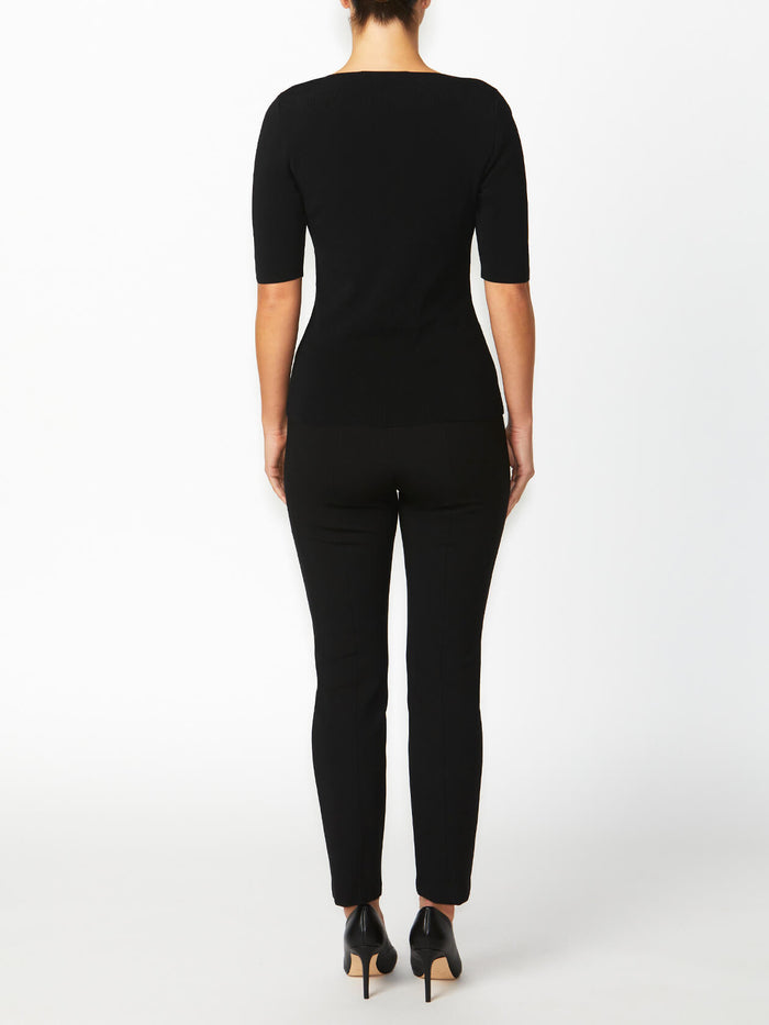 Women's Knit Easy Fit Stretch Top in Black | Milano