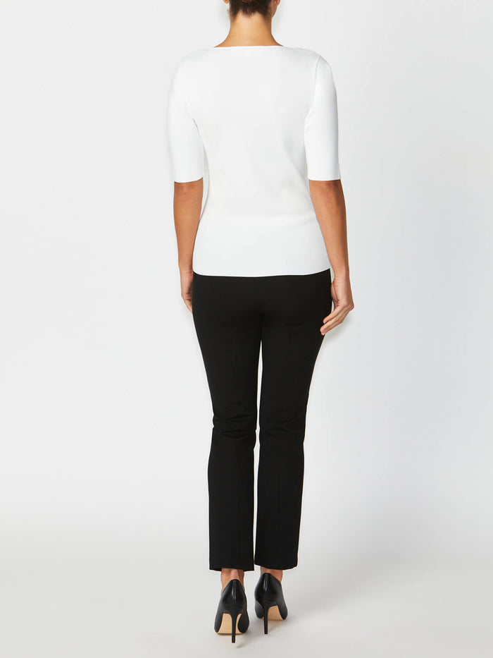 Women's Knit Easy Fit Stretch Top in Ivory | Milano
