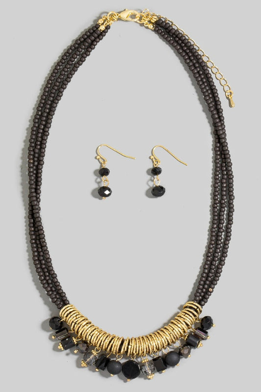 Mixed Beaded Layered Statement Necklace Set