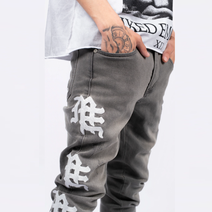 Mixed Emotion - Ash Grey Monogram Jean - Clique Apparel