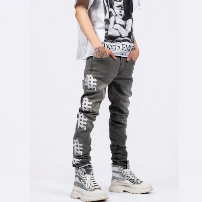 Mixed Emotion - Ash Grey Monogram Jean - Clique Apparel