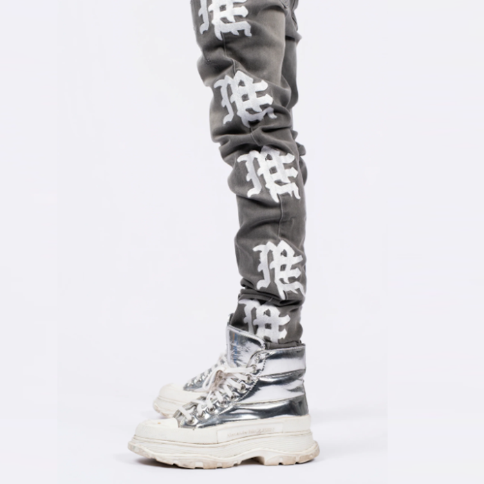 Mixed Emotion - Ash Grey Monogram Jean - Clique Apparel