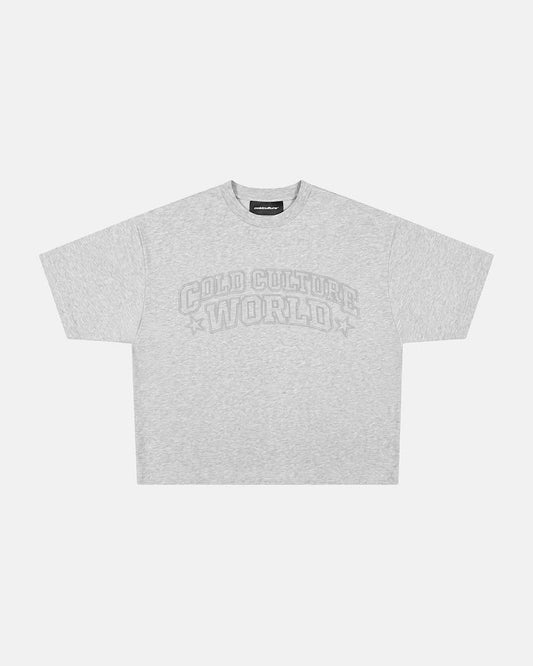 MONTANA TEE HEATHER GREY - heather grey boxy tee, front view - Cold Culture