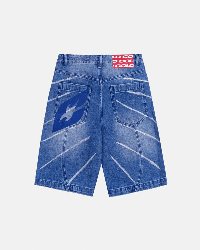 MUSIC RYTHIM SHORTS DENIM - blue washed denim shorts, back view - Cold Culture