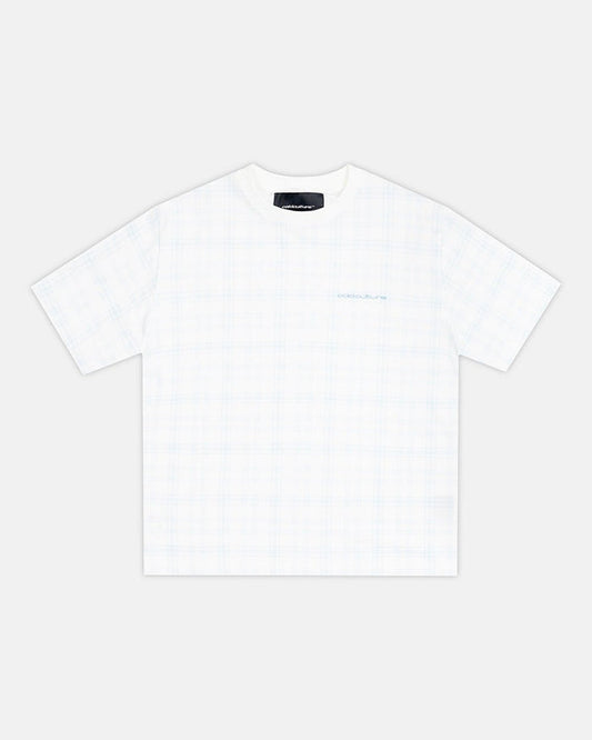 NACHT TEE BLUE - light blue plaid tee, front view - Cold Culture