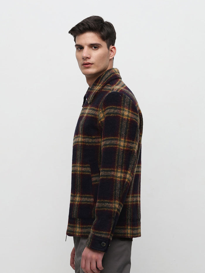 Navy Blue Check Woollen Jacket