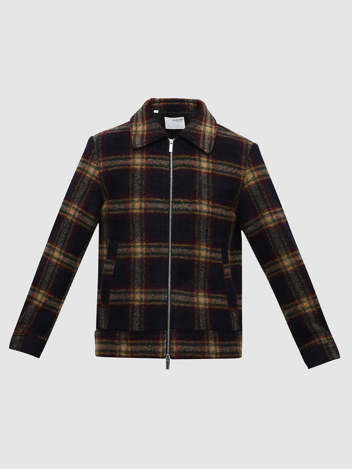 Navy Blue Check Woollen Jacket