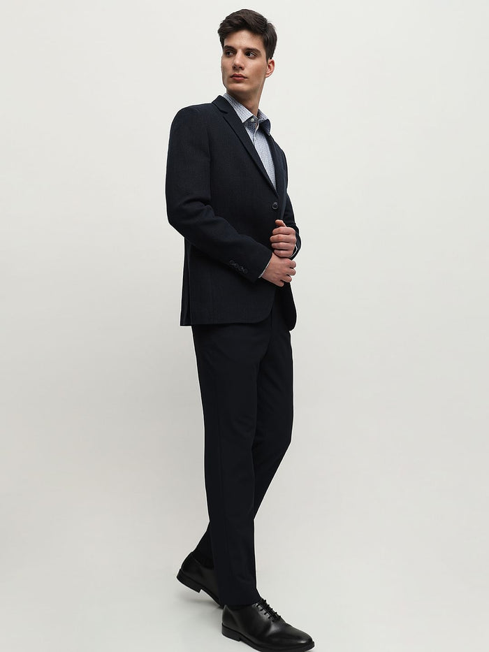 Navy Blue Herringbone Suit-Set Blazer