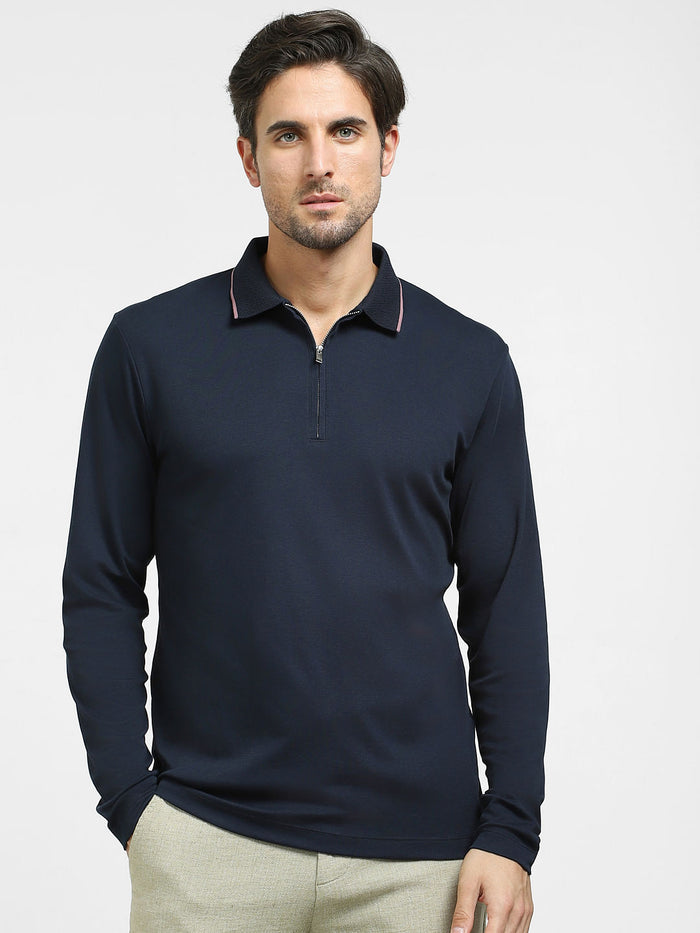 Navy Blue Zip-Up Polo T-shirt