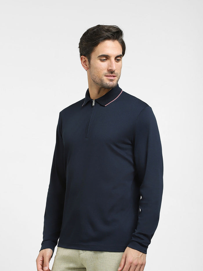 Navy Blue Zip-Up Polo T-shirt