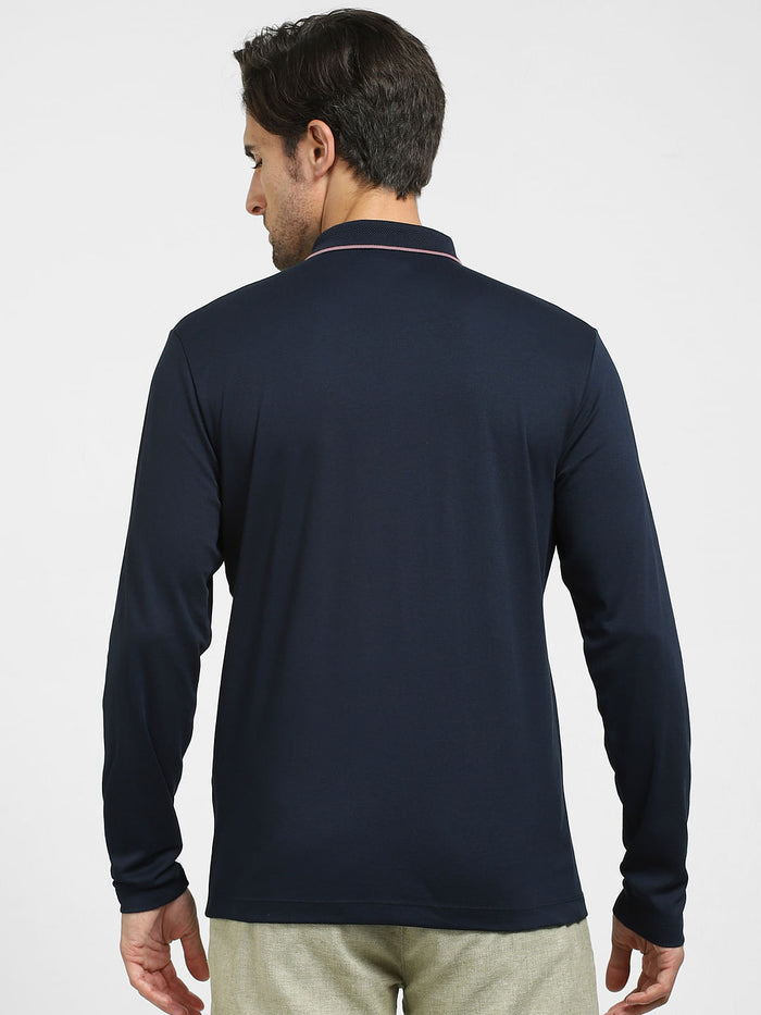 Navy Blue Zip-Up Polo T-shirt