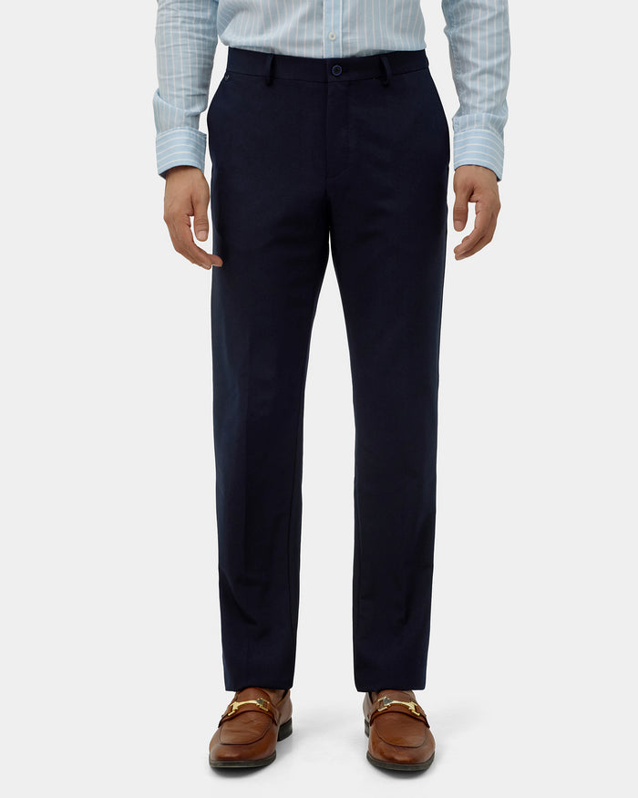 Navy Solid Trouser - Claret