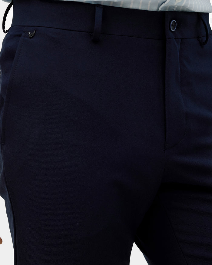 Navy Solid Trouser - Claret