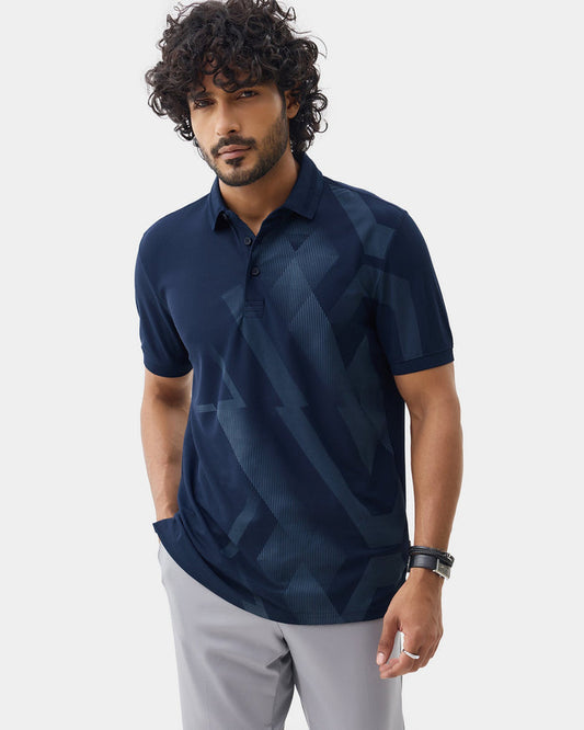 Navy TechPro Printed Polo - Himani