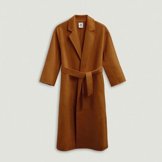 Brown coat with a belt on a light gray background | Lead