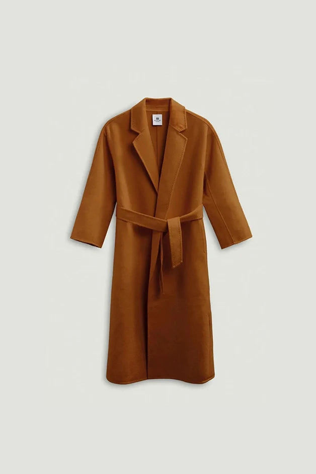 Brown coat with a belt on a light gray background | Grid | Exclude